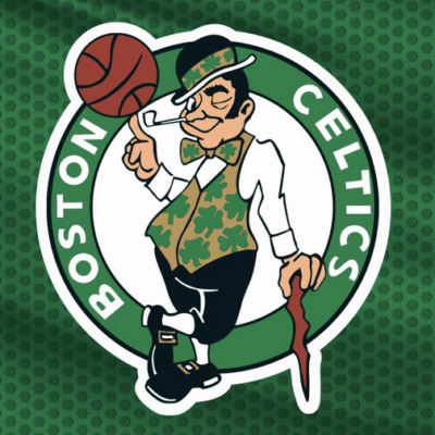 The boston celtics logo is shown on a green background.