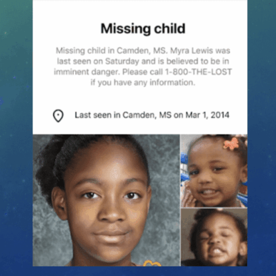 Missing child app screenshot.