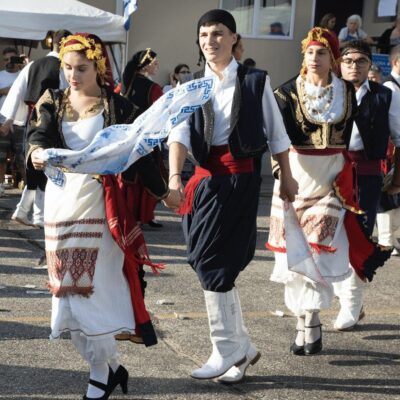 A group of people walking.
