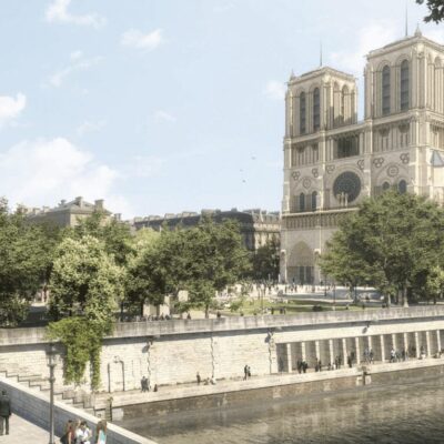 An artist's rendering of a cathedral in paris.