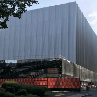 An artist's rendering of a building that is under construction.