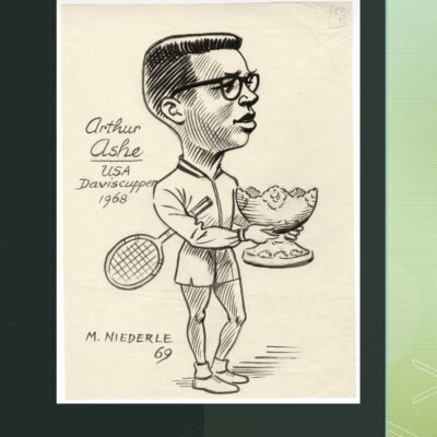 A drawing of a man holding a tennis racket.