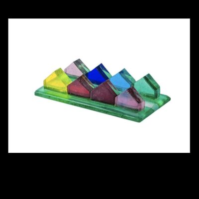 A set of colorful glass houses on a white background.