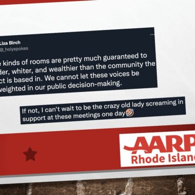 A message on a screen that says aarp rhode island.