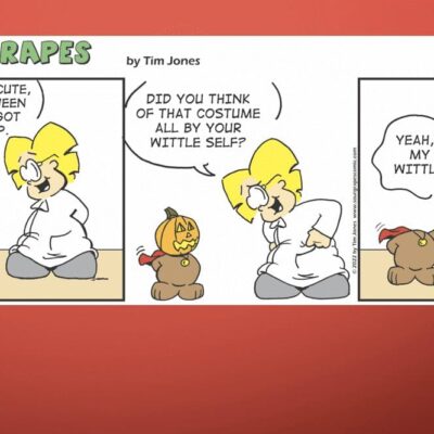 A comic strip about sour grapes.