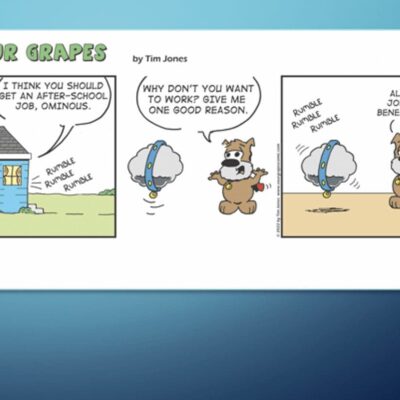 A comic strip about a dog and a house.