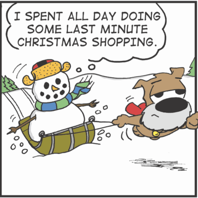 A cartoon of a snowman and a snowman on a sled.