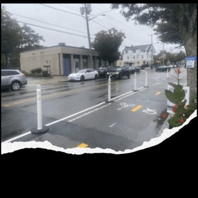 An image of a bike lane on a rainy day.