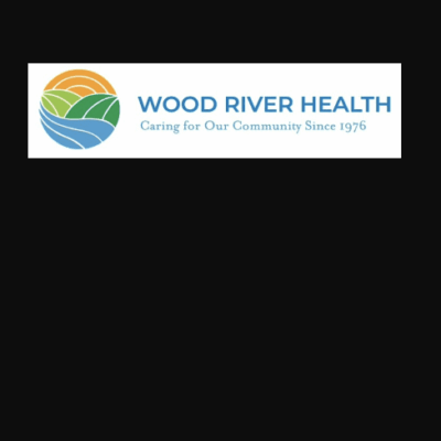 Wood river health logo on a black background.