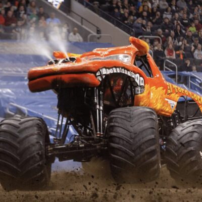 A large orange monster truck.