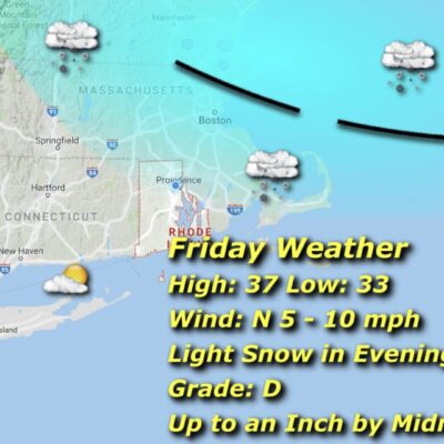 A map showing the weather for friday.
