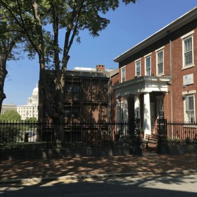 A red brick building.