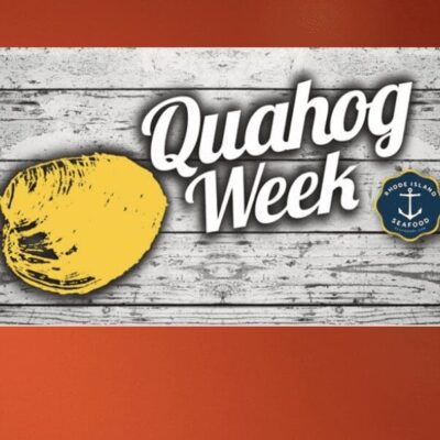 The logo for quahog week on an orange background.