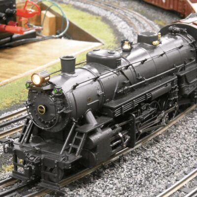 A model train on a track.