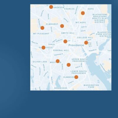 A map of Boston showcasing summer programs with orange dots marking their locations.