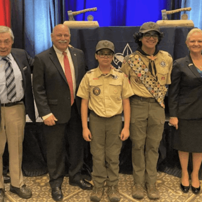A group of Boy Scouts posing for a photo.