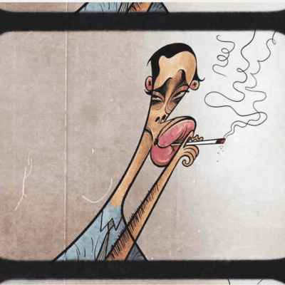 Cartoon of obama smoking a cigarette.