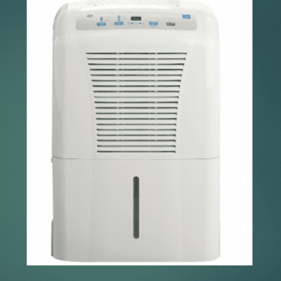 A white dehumidifier on a green background, suitable for recalling dehumidifiers.