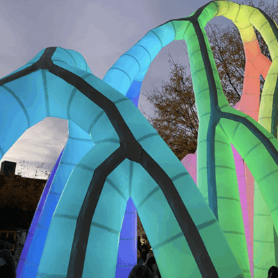 A mesmerizing illuminated sculpture at the heart of PVD Fest, a vibrant city celebration.