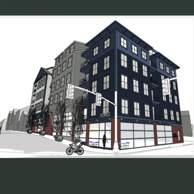 A drawing of a building on Wickenden Street with a bicycle on it.