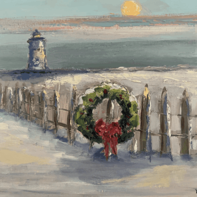 An exquisite art piece capturing the serene beauty of a lighthouse amidst the coastal scenery.