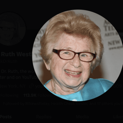 Dr. ruth weiss, also known as Dr. Ruth Westheimer, can be found on Twitter sharing her expertise and insights.