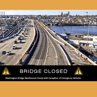 An image of the Washington bridge closed sign.