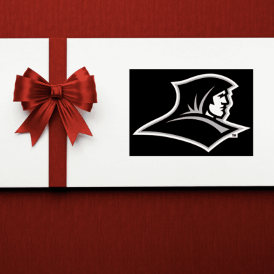A Providence College gift card featuring a hooded mascot.