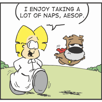 A cartoon of a dog running with the words enjoy taking a lot of naps, comics.