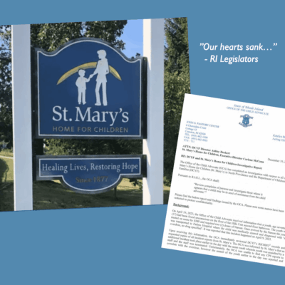 A letter from St. Mary's Home for Children and a sign with the word St. Mary's.