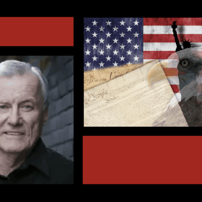 An image of Jack Partridge with an eagle and an American flag.