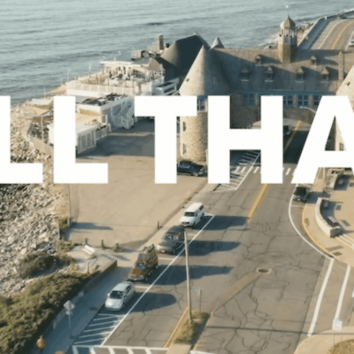 An aerial view of the ocean with the words all that.