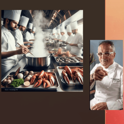 A picture of a chef cooking in a kitchen.