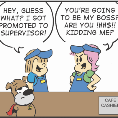 A comic of a man and a woman talking to each other.