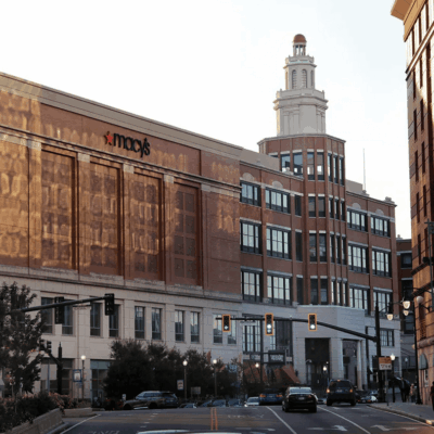 Macy's department store city street view.