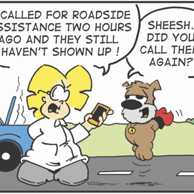 Woman waits two hours for roadside assistance.