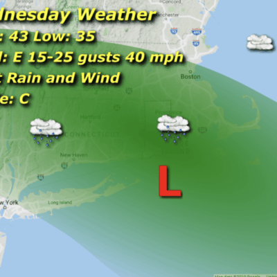 Wednesday weather forecast: light rain, wind.