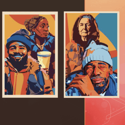 Colorful portraits of diverse people.