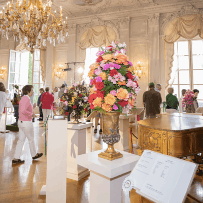 Floral display in grand ballroom.