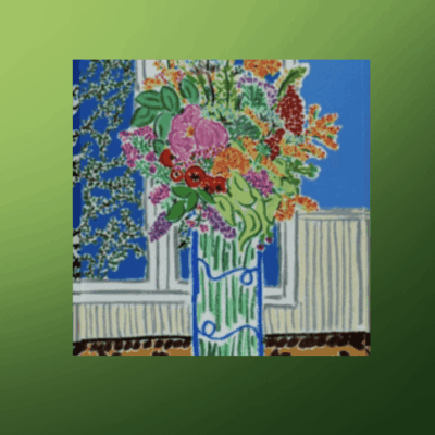 Colorful flower bouquet in blue vase.