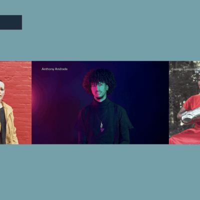 Here's an alt tag for the image: Three musicians' portraits.