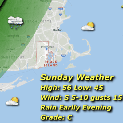 Sunday weather map: rain, 56/45F.