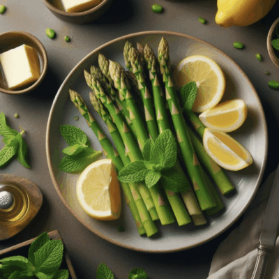 Asparagus with lemon and mint garnish.