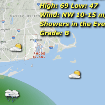 Rhode Island weather forecast: showers, 69/47.