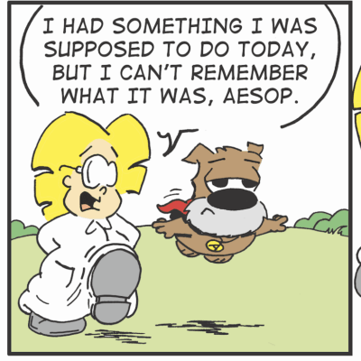 Here's an alt tag for the image: Forgotten task, Aesop's help needed.