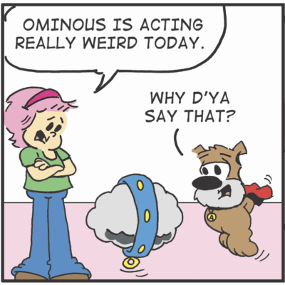 Girl and dog react to weird cloud.