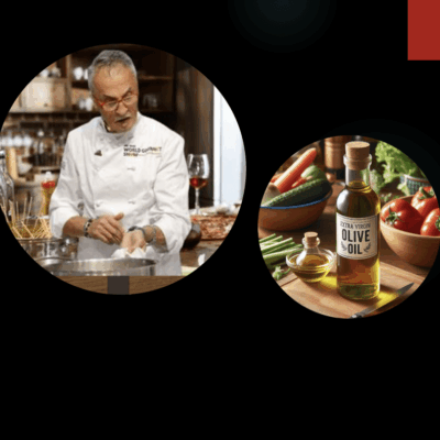 Chef preparing food with extra virgin olive oil.