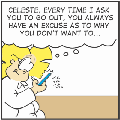 Cartoon: Person avoids going out.