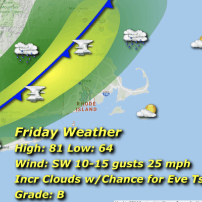 Friday weather forecast: rain, high 81, low 64.