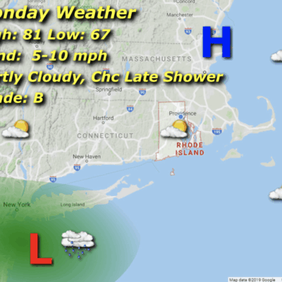 Monday weather forecast: partly cloudy, chance of showers.